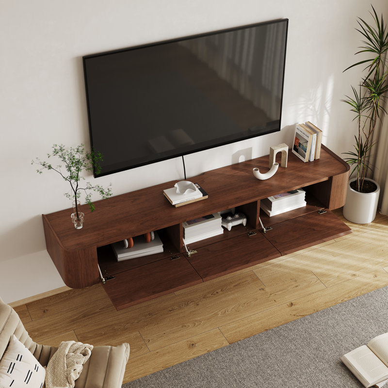 70.86" Walnut TV Stand with 3 Flip-Door Storage Cabinets, Modern Entertainment Center for TVs up to 60", Wood Media Console for Living Room