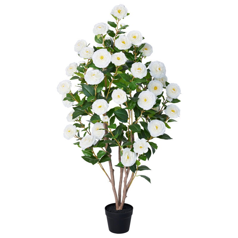 Arbre de camélia artificiel 4 pi Adcock, H 48 po x l 32 po x P 32 po, Blanc