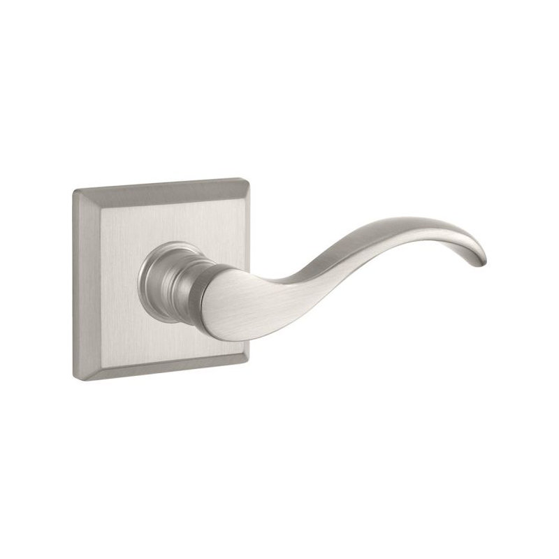 Curve Single Dummy Door Lever with Traditional Square Rose, Satin Nickel, Right