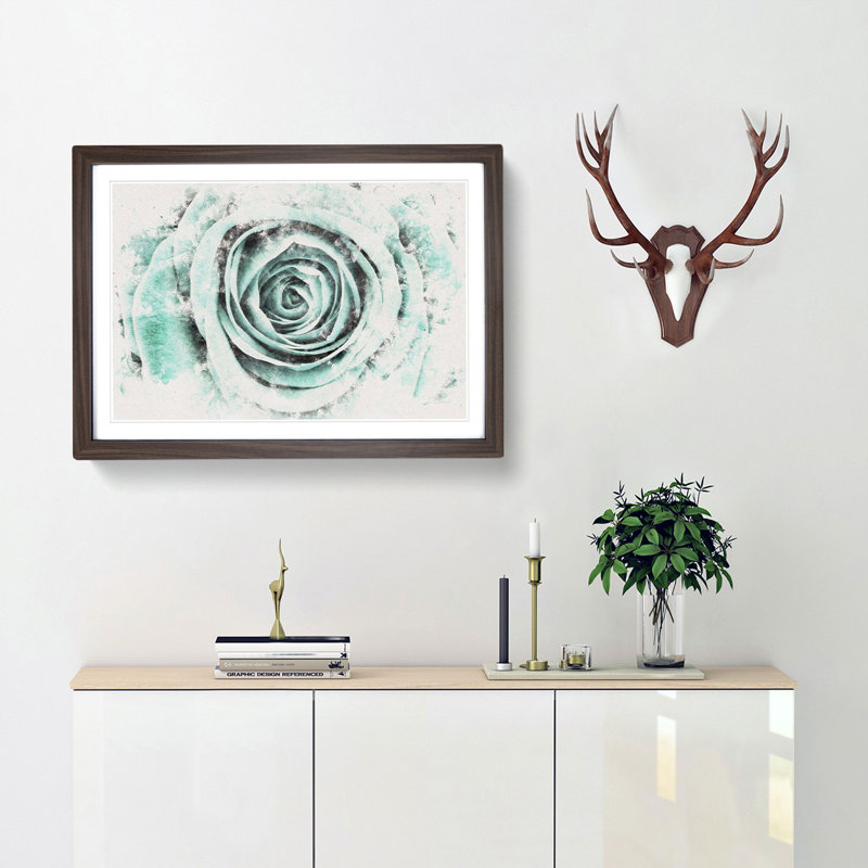 Mint Green Rose - Picture Frame Graphic Art Print, Walnut Framed, 62cm H x 87cm W x 2cm D