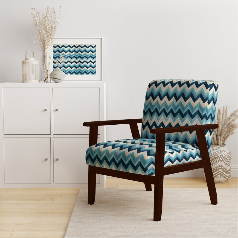 Cantina 23'' Wide Armchair, Blue/White Polyester, Brown Square Arms