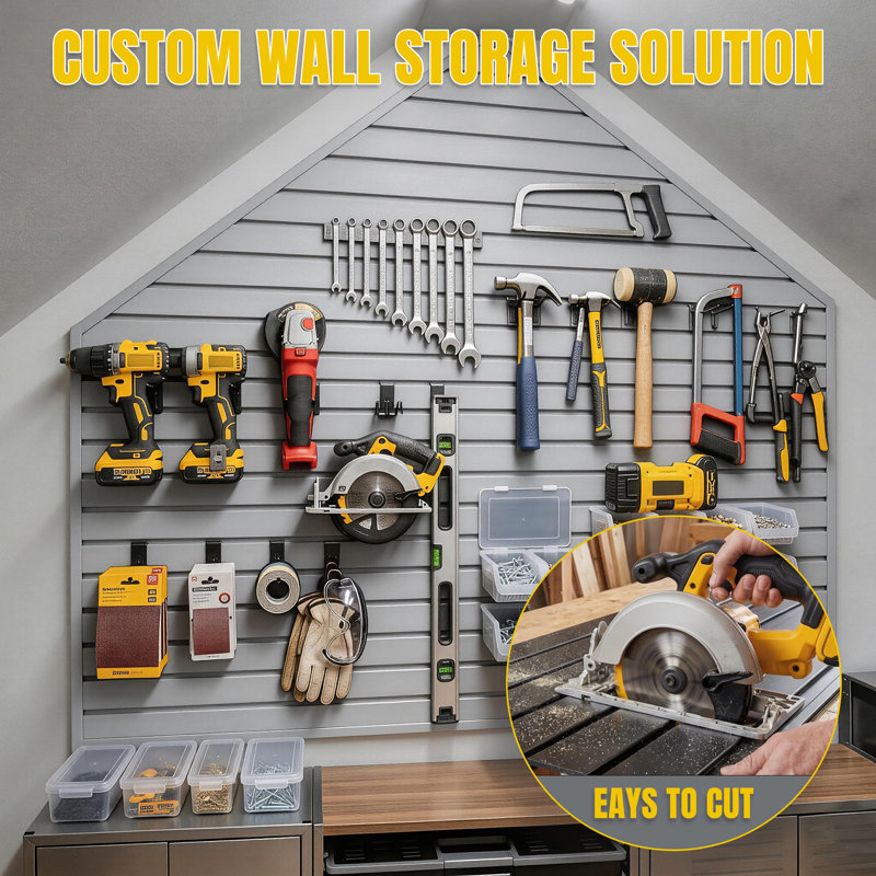 Système d'organisation de garage robuste en PVC 8 pi x 4 pi Slatwall, Gris