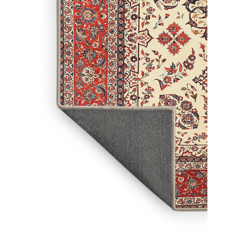 Tapis beige/rouge traditionnel Weirton, Rectangle 5 pi x 7 pi