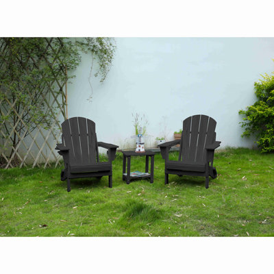 Folding Adirondack Chair With Side Table, 3-Piece Adirondack Chair Set With Wood Texture(Includes 2 Chairs And 1 Table)