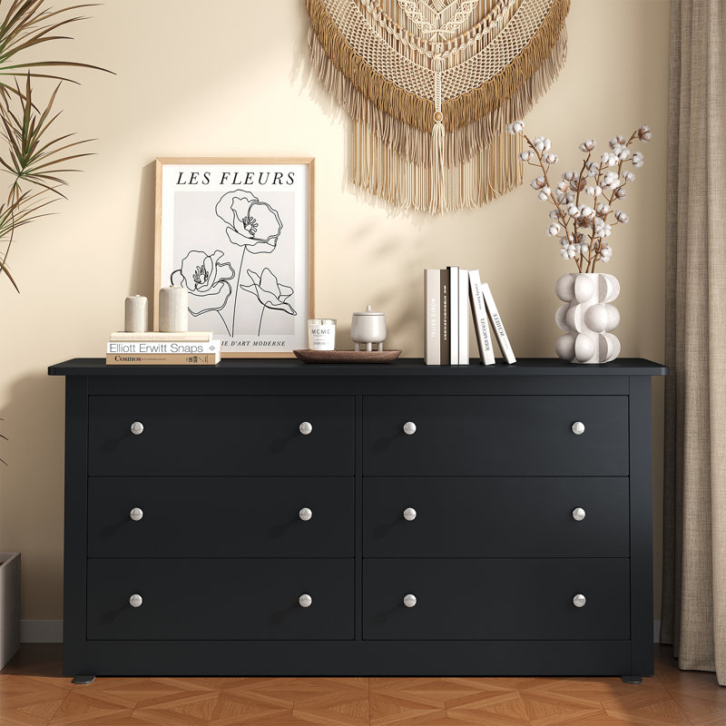 Commode 6 tiroirs l 59 po, Noir