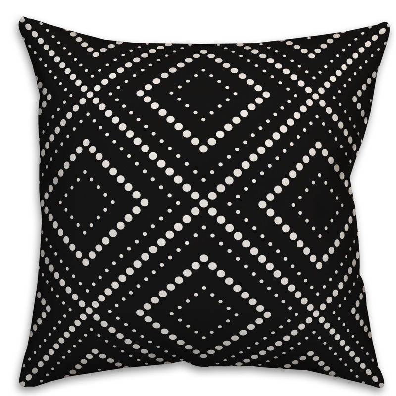  Housse de coussin carré à pois, Noir, 18 po x 18 po, Pas de bourre
