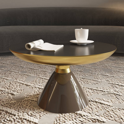 Table basse ronde de 30 po avec plateau en verre et bordure dorée brossée et base en verre trempé de conception conique
