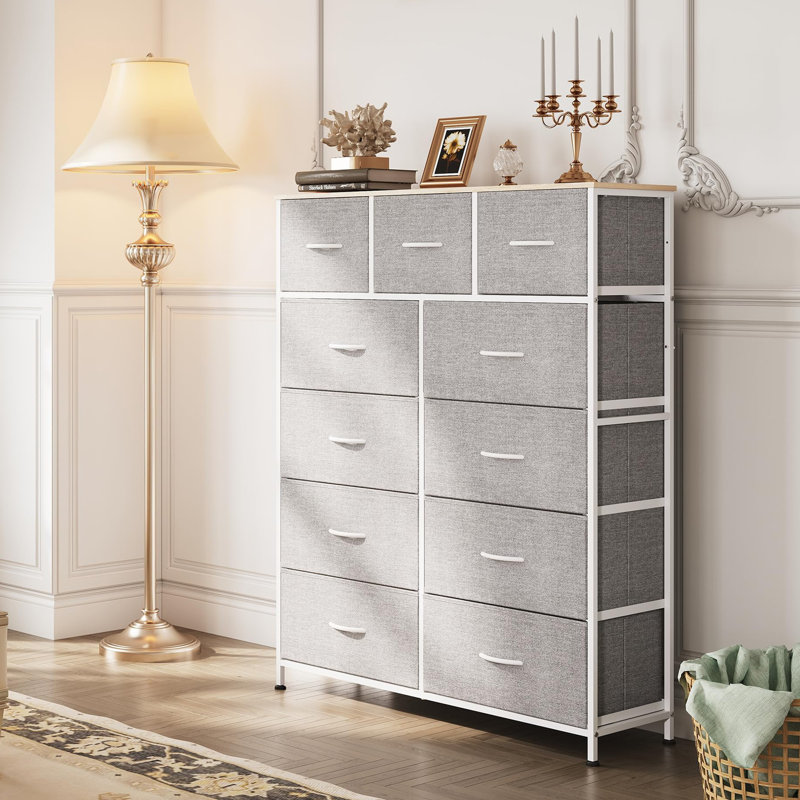Commode 11 tiroirs xinyan, Gris clair
