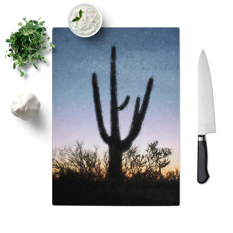 Tempered Glass Saguaro Cactus in Tucson Arizona Chopping Board, 28.5 cm W x 39 cm L
