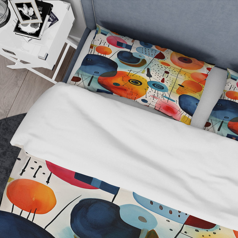 Ensemble de housse de couette à motif géométrique coloré Mid Century Shapes 1 - Abstract