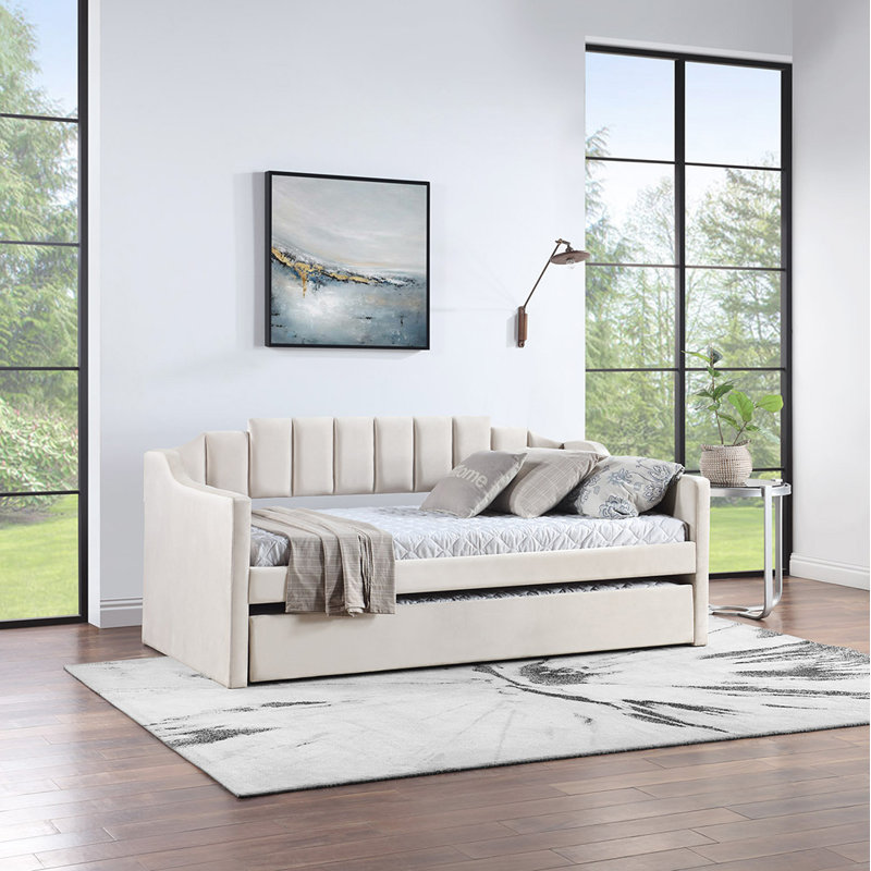Lit de jour double à panneau avec couchette par Red Barrel Studio®, Beige