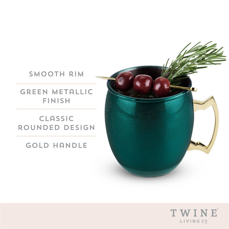 Emerald Green Stainless Steel Moscow Mule Mug with Gold Handle, 16oz