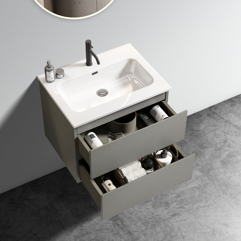 Meuble-lavabo mural moderne, lavabo en céramique, grand rangement, lavabo à tiroirs silencieux, céramique, style, un trou de robinet, glissières de tiroir