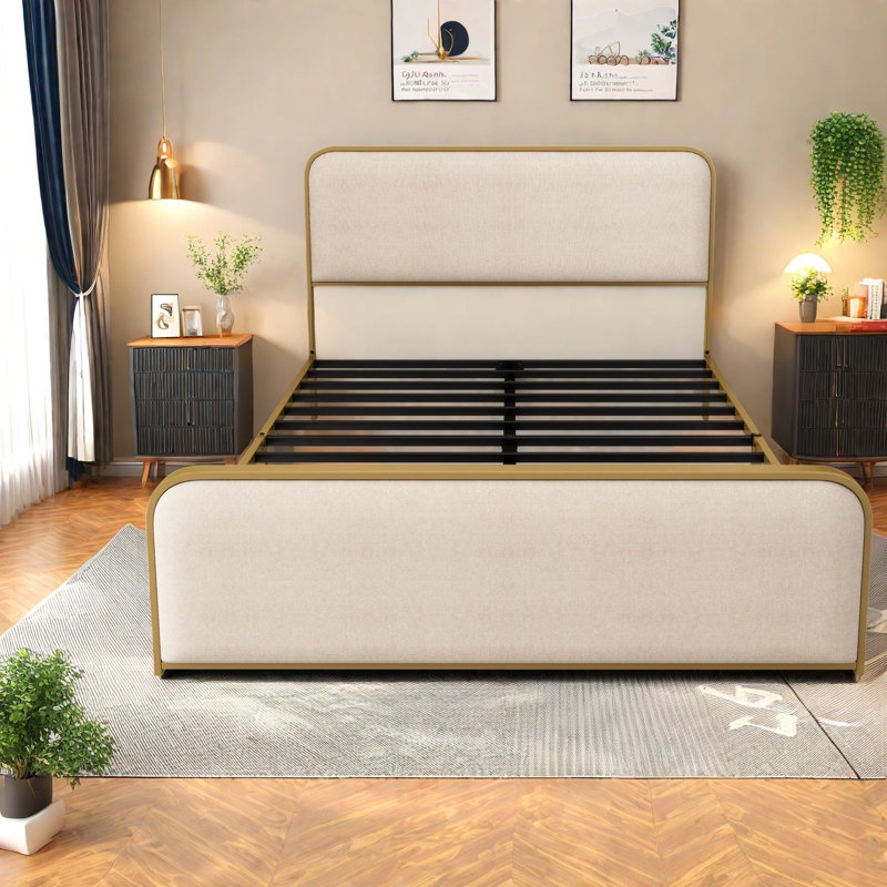 Grands lits modernes beige avec structure et rangement en métal