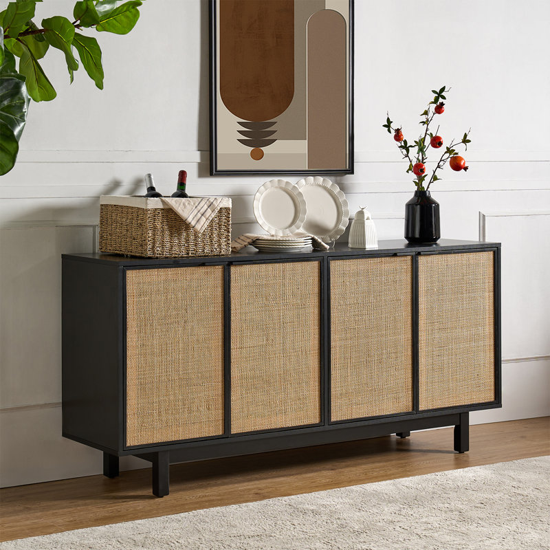 Branstetter 63'' Wide Sideboard with LED Light and Wine Rack, Black