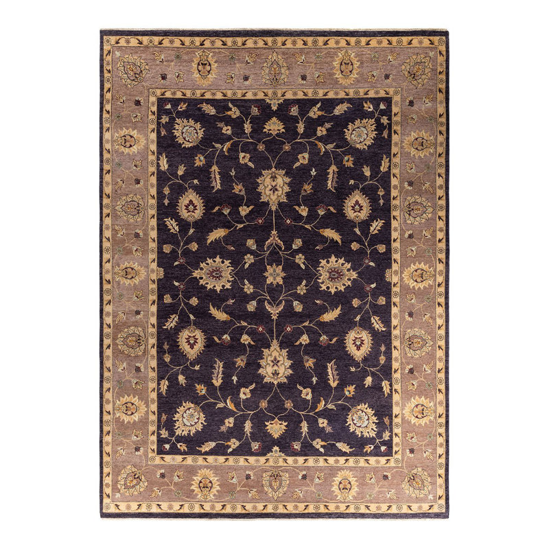 Oushak Navy and Beige Hand-Knotted Wool Area Rug 9' x 12'