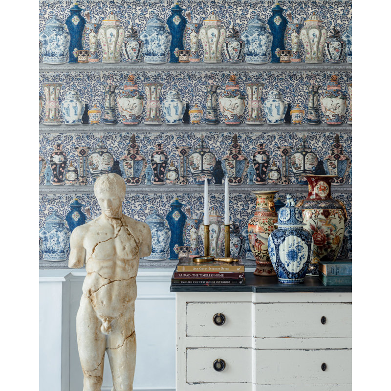 The Artists House Wallpaper Roll, Indigo/Taupe/White