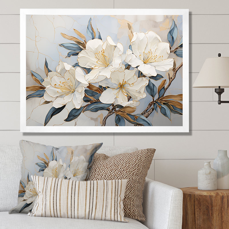 Minimalisme discret Rhododendron I, Cadre simple blanc, H 12 po x l 20 po x P 1 po