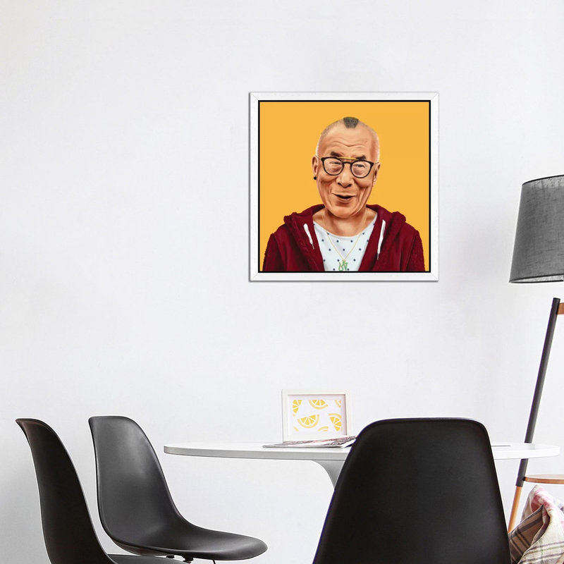 Dalai Lama by Amit Shimoni - Floater Frame Print on Canvas, 45.72 cm H x 45.72 cm W, White Framed