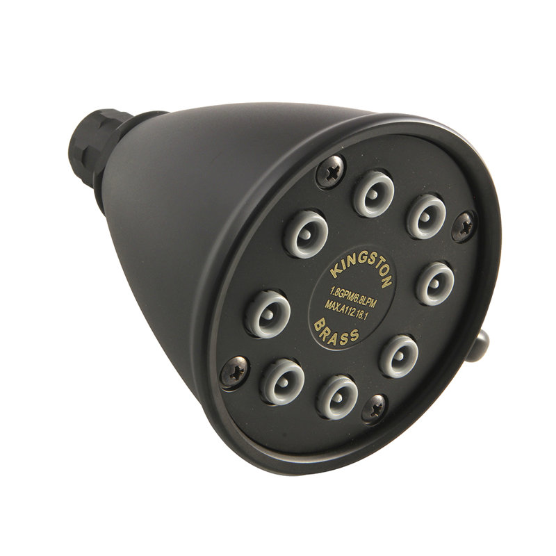 Pomme de douche ronde en laiton à jet réglable de 3 à 8 pouces Kingston, Noir mat