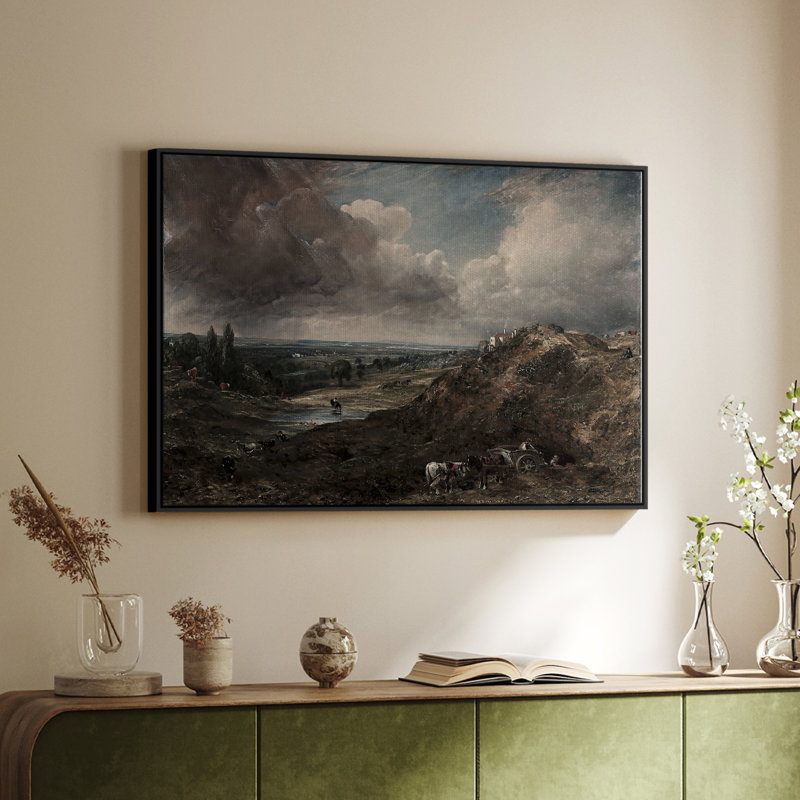 Étang de Branch Hill, Hampstead Heath, v. 1828 - John Constable, toile tendue avec châssis encadrée, 24 po x 36 po, Noyer