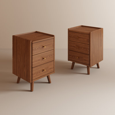 Set Of 2 Solid Wood 3-Drawer Nightstands