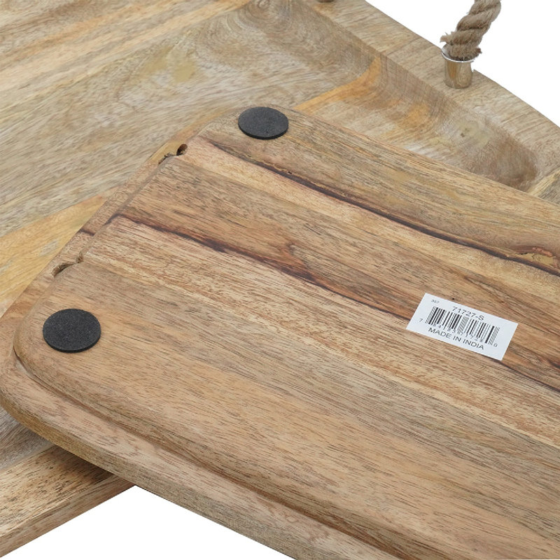 Tabari Natural Mango Wood Trays with Jute Handles - Set of 2