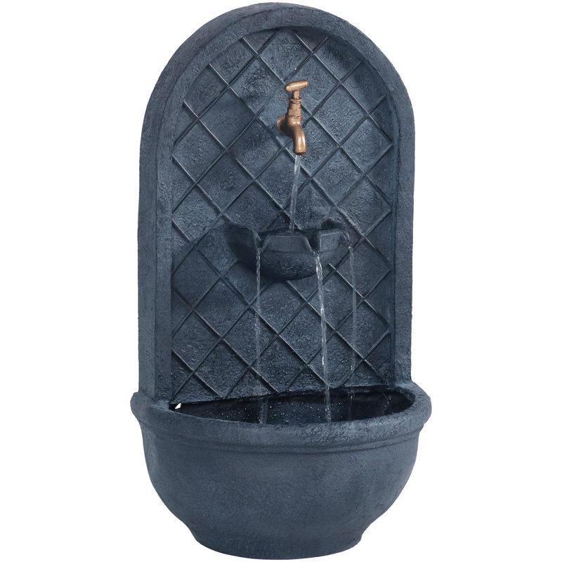 Tristin Weather-Resistant Polystone Outdoor Wall Fountain - Lead, Dark Gray