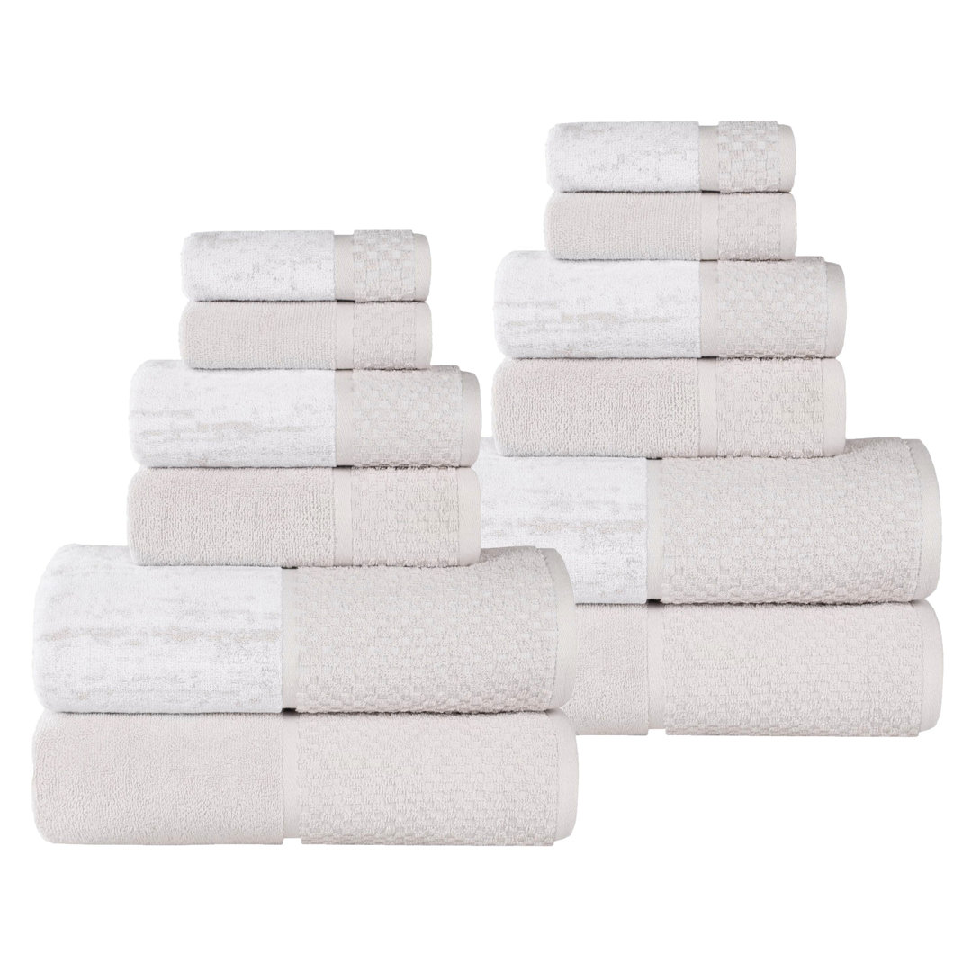 Lodie Cotton Plush Soft Absorbent Jacquard Solid and Two-Toned 12 Piece Towel Set Ebern Designs 