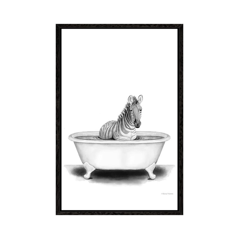 Zebra In Tub by Rachel Nieman - Print on Canvas, Black Framed, 101.6cm H x 66.04cm W x 3.81cm D