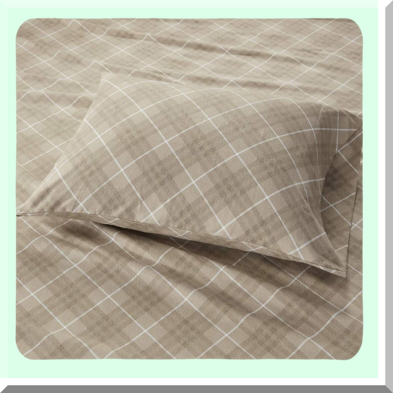 Arctic Dream Plush Cotton Sheet Set - Full Size - Animal & Star Print - Cozy - Ultra Soft - Cold Weather Bedding - Tan Plaid - 4 Piece