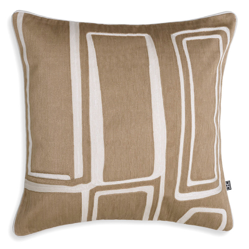 Housse et insert de coussin carré en viscose Ribeira, Beige / blanc géométrique