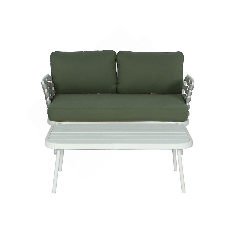 Mariano Steel Loveseat And Table, Off-White, Green