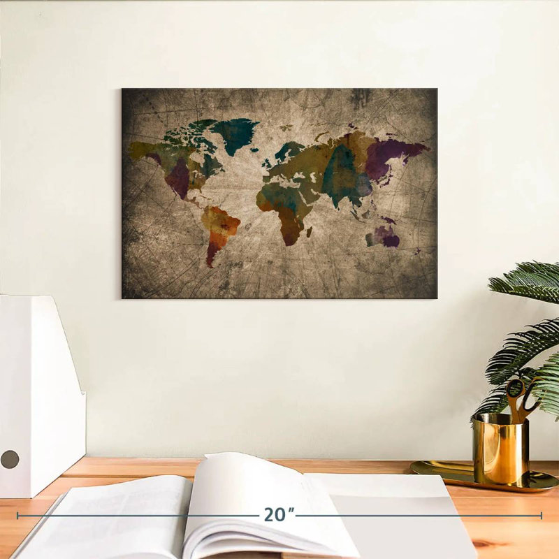 Aliaz Aged World Map XLIV, 8" H x 12" W