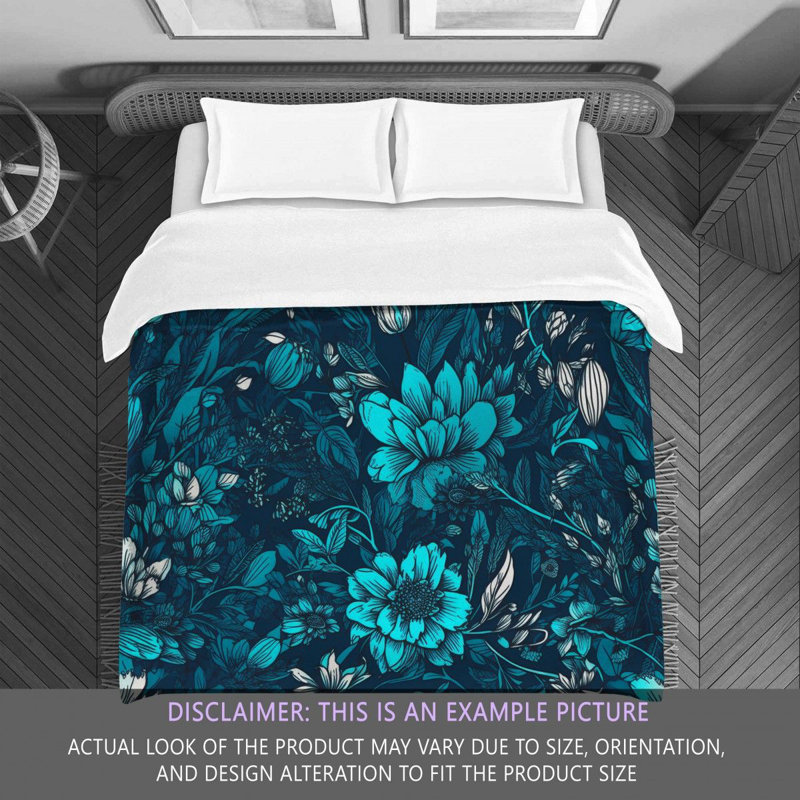 Machine Printed Comforter, King Comforter, Black/Blue Floral