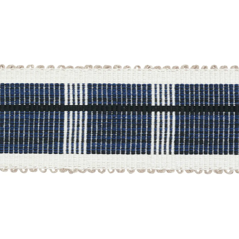 Calcada Striped and Geometric Fabric, Blue/ Dark Blue
