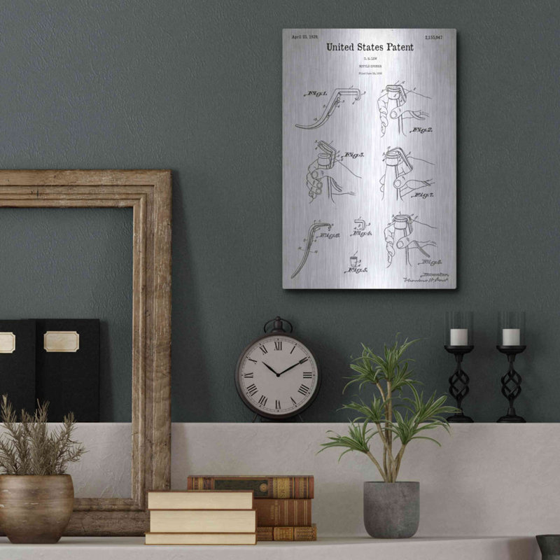 «Bottle Opener Blueprint Brevet White» par Patents, H 16 po x l 12 po