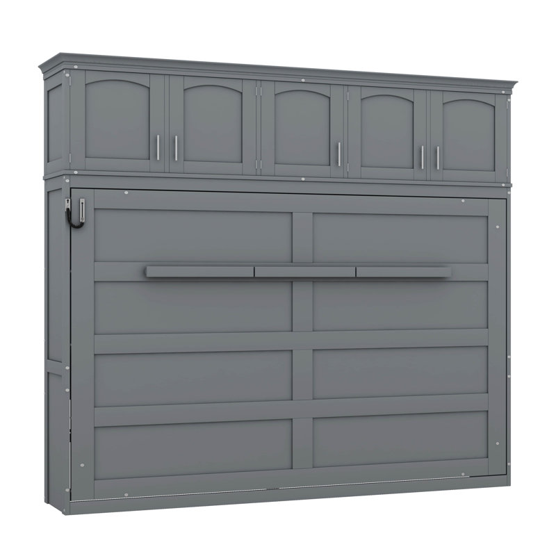 Lit escamotable double pleine grandeur - Livré avec des unités de rangement supérieures, gris, Double