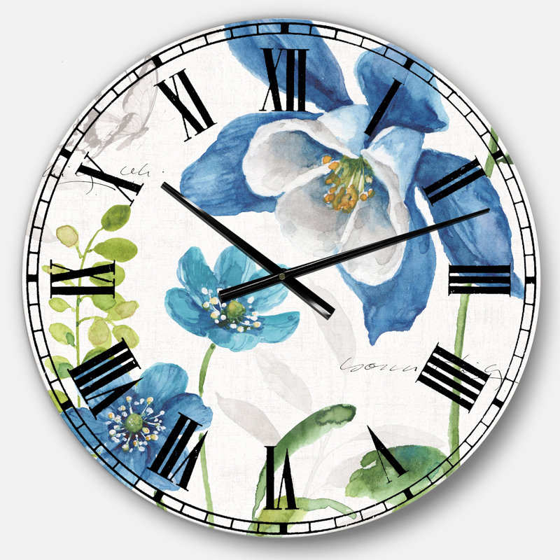 Horloge murale traditionnelle avec fleurs bleues et papillon, Moyen