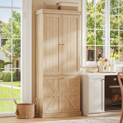 Armoire de rangement de 71 po de hauteur, armoire de rangement haute avec 4 portes et tablettes réglables, armoire de rangement de style campagnard brun