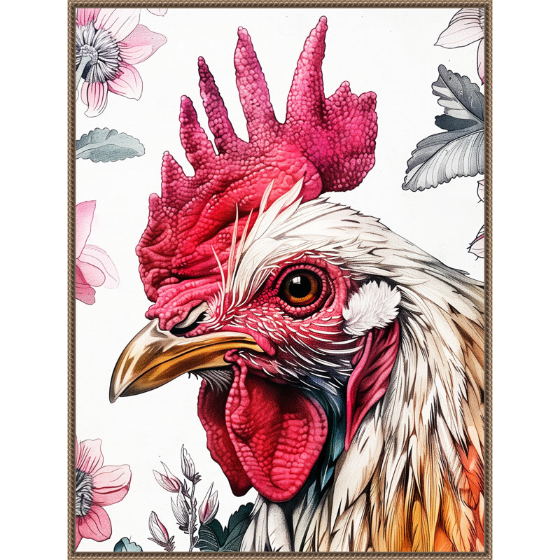 «Red Rooster» par Ilora, reproduction d'art sur toile encadrée, H 42 po x l 32 po