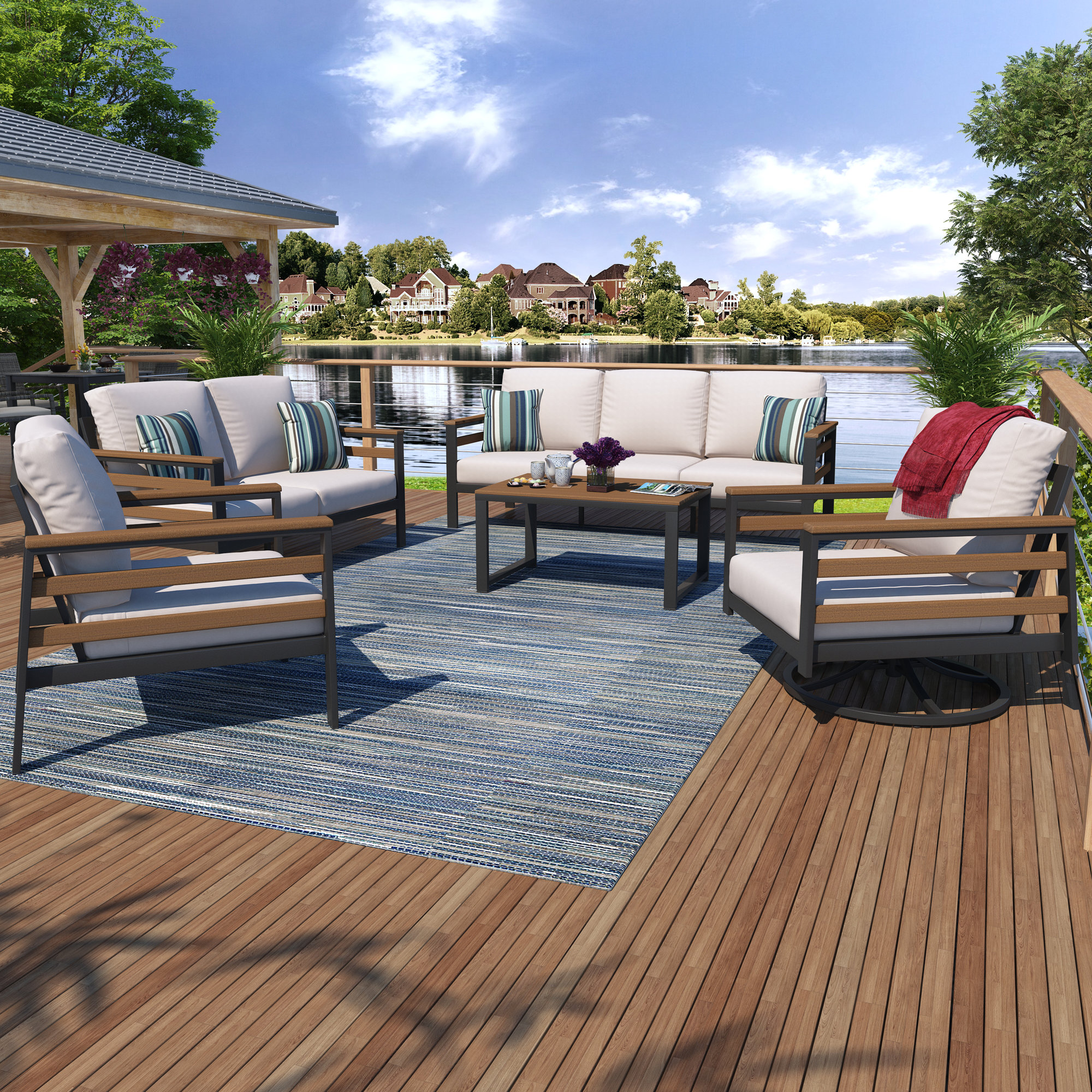 Townsend 5 Piece Sofa Seating Group with Sunbrella Cushions, Sunbrella Canvas Natural