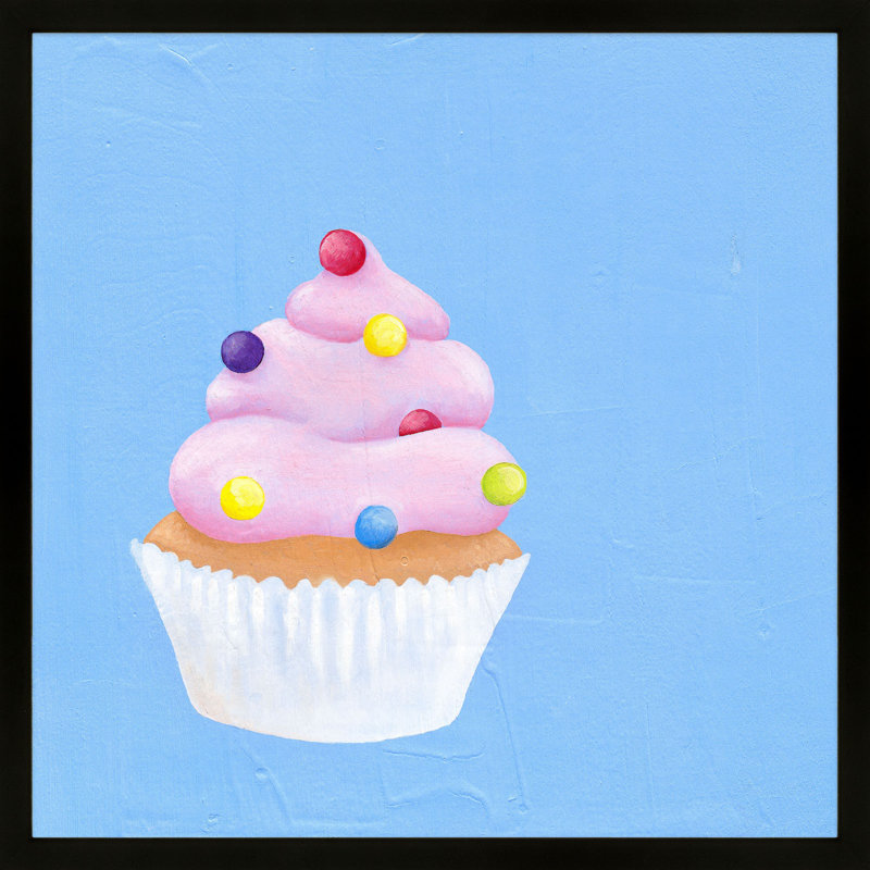 Bubble Gum Cupcake Print by Katy Montica, Black Framed Paper, 16" W x 16" H x 1.25" D