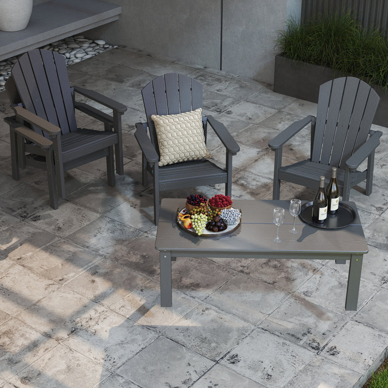5-piece Hdpe Adirondack Patio Furniture Set - 4 Stackable Chairs & 1 Large Side Table, All-weather, Uv Resistant, Gray