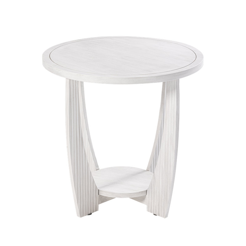 Flora Round Farmhouse End Table with Storage in White