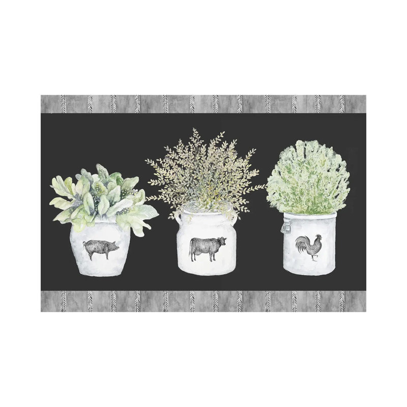 Potted Farm Arrangement Trio On Chalkboard by Janice Gaynor - Painting on Canvas, Wrapped Canvas, 30.48 cm H x 45.72 cm W