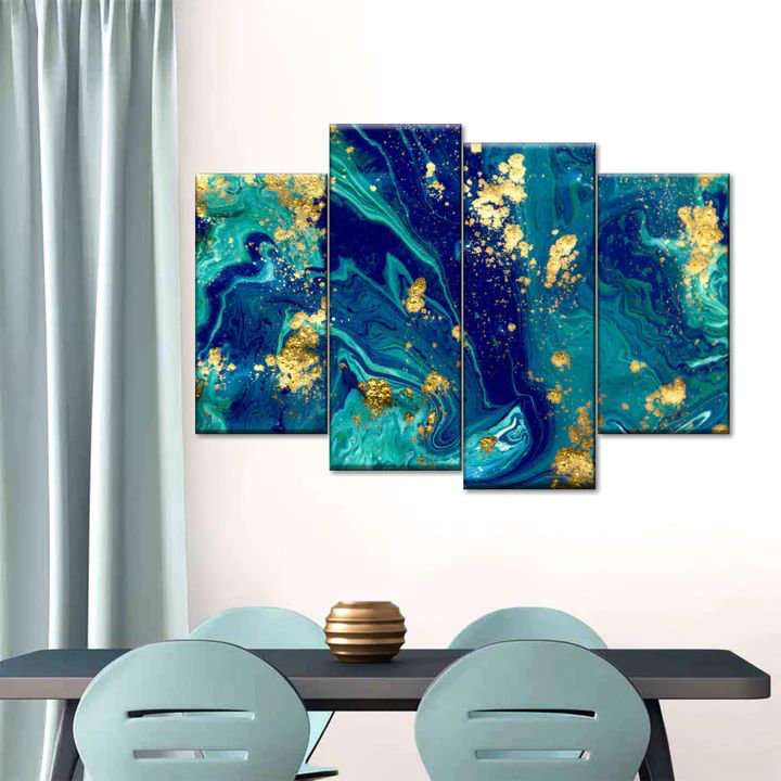 Marbre écoulement abstrait 4 pièces, H 22 po x l 36 po x P 1 po