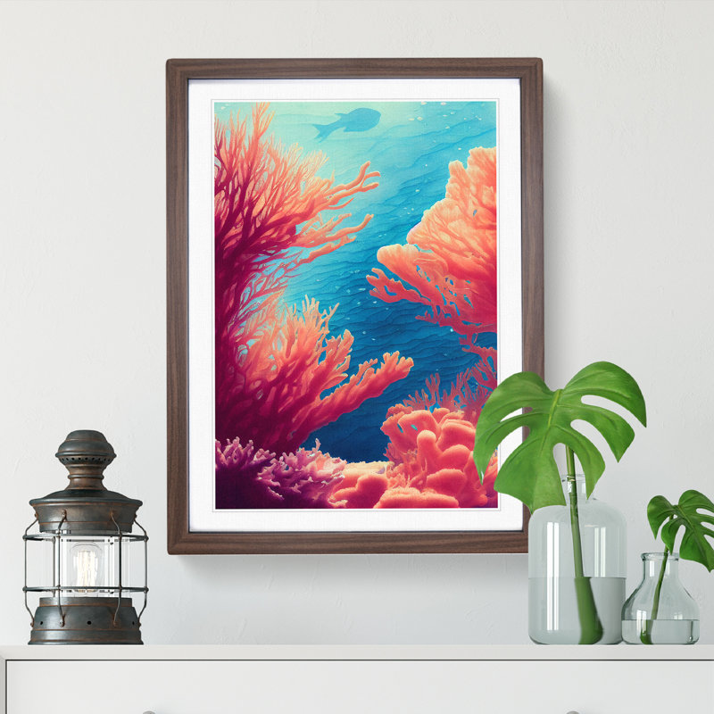 Stupendous Coral Reef - Single Picture Frame Painting, 34cm H x 25cm W x 2cm D, Walnut Framed