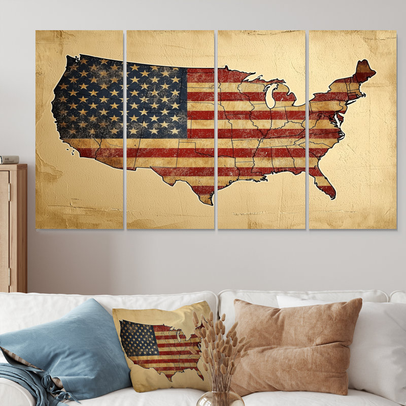 «Brianna - USA Patriotist Wall Decor», art mural moderne 4 pièces, H 28 po x l 48 po