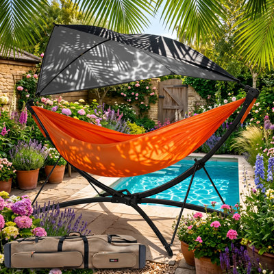 Hamac en acier robuste à pliage rapide avec pare-soleil réglable l 110,2 po x P 49,2 po x H 74,8 po Scion